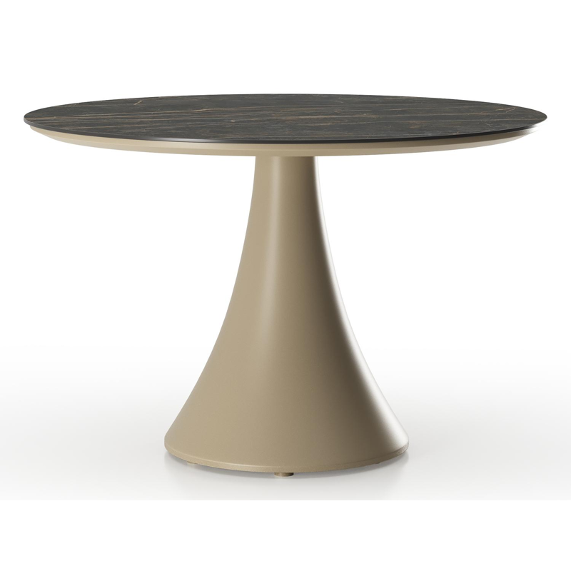 Fano low dining loungetafel rond in beige aluminium en volkeramiek Black Obsession - Dia. 85 x H 55 cm