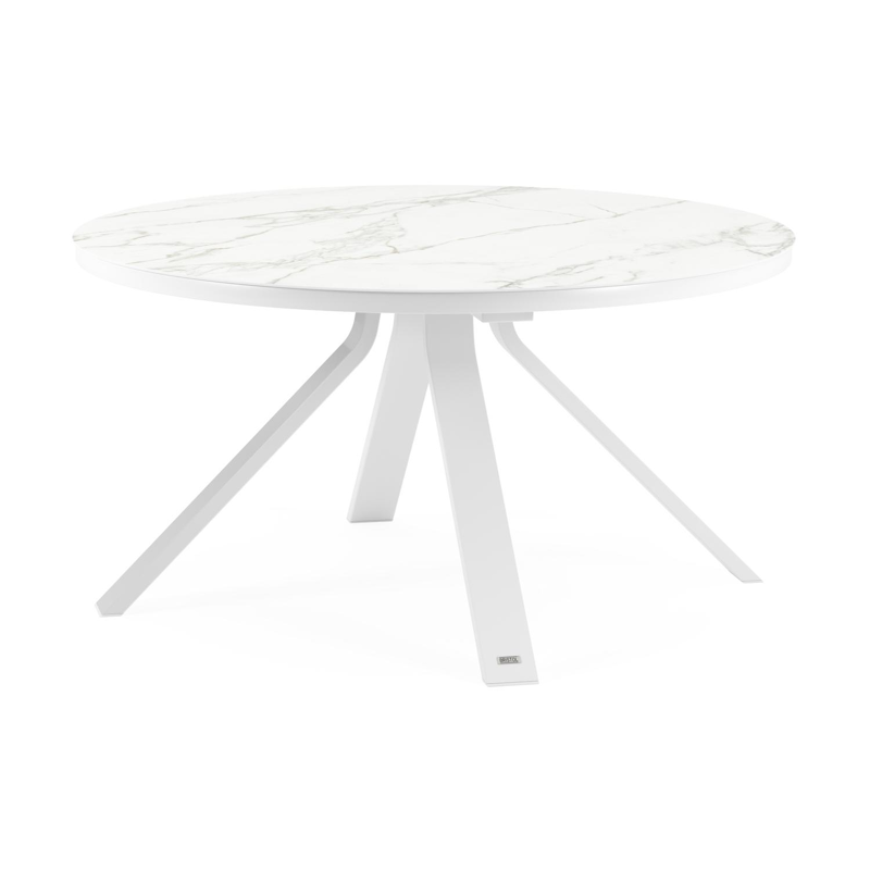Cesano tuintafel rond in wit aluminium en volkeramiek calacatta - Dia. 148 x - Dia. 148 x H 75 cm
