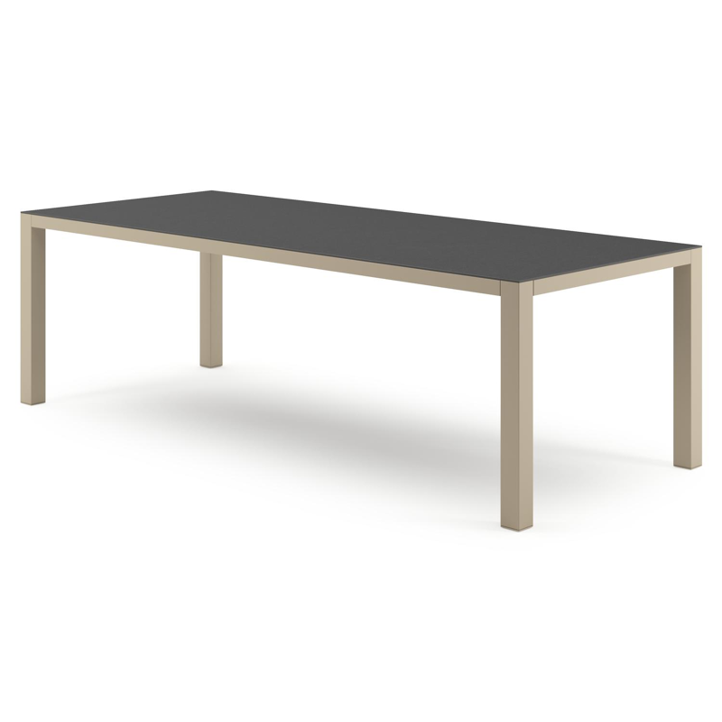 Table de jardin Como rectangulaire en aluminium beige et céramique pleine Nero Black - Lg. 240 x Lrg. 100 x Haut. 73 cm