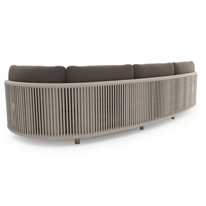 Lomano loungebank in beige aluminium en beige verticaal geweven luxe vlakke rope met natte nature grey all weather sunbrella® luxe kussen