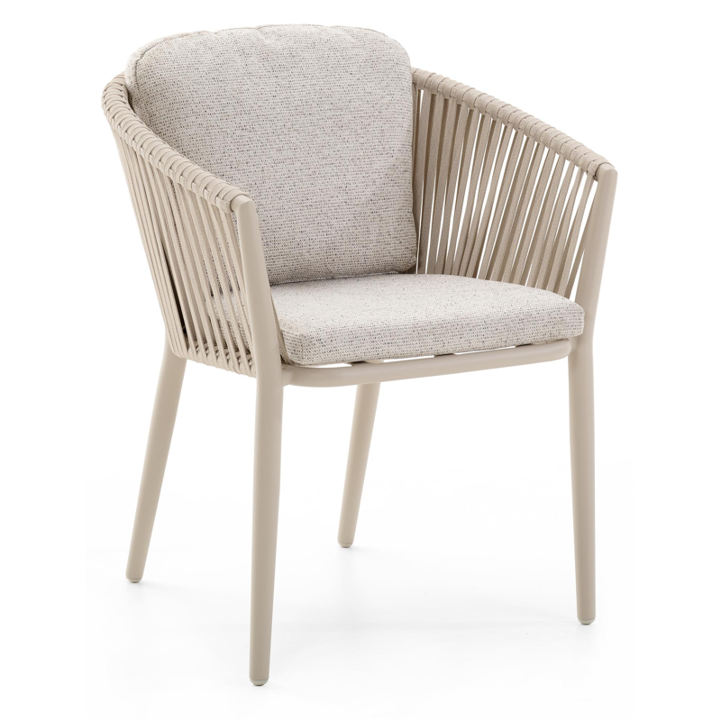 Chaise de jardin Orso en aluminium beige et corde plate tissée verticalement beige avec coussin All Weather Solica Firenze Natural