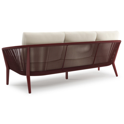 Orso loungeset in ruby aluminium en ruby verticaal geweven ronde rope met Althea Off White all weather cosytica kussen