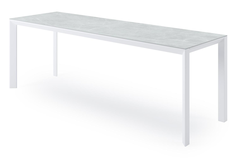Malito tuintafel in wit aluminium en volkeramiek zaha stone - L 220 x B 70 x H 75,5 cm