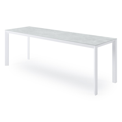 Malito tuintafel in wit aluminium en volkeramiek zaha stone - L 220 x B 70 x H 75,5 cm