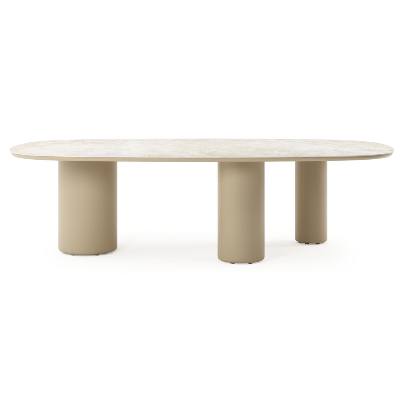 Table de jardin Amico bombo xl en aluminium beige et céramique pleine Rapolano - Lg. 270 x Lrg. 148 x Haut. 73.5 cm