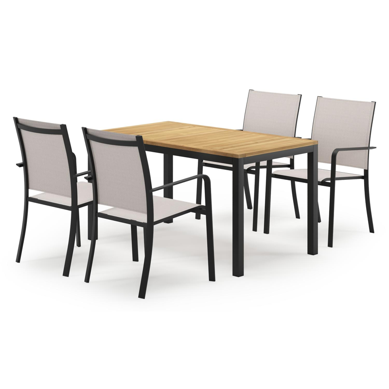 Feltro ensemble de jardin rectangulaire en aluminium noir en teck natural finish avec 4 chaises de jardin Calobra
