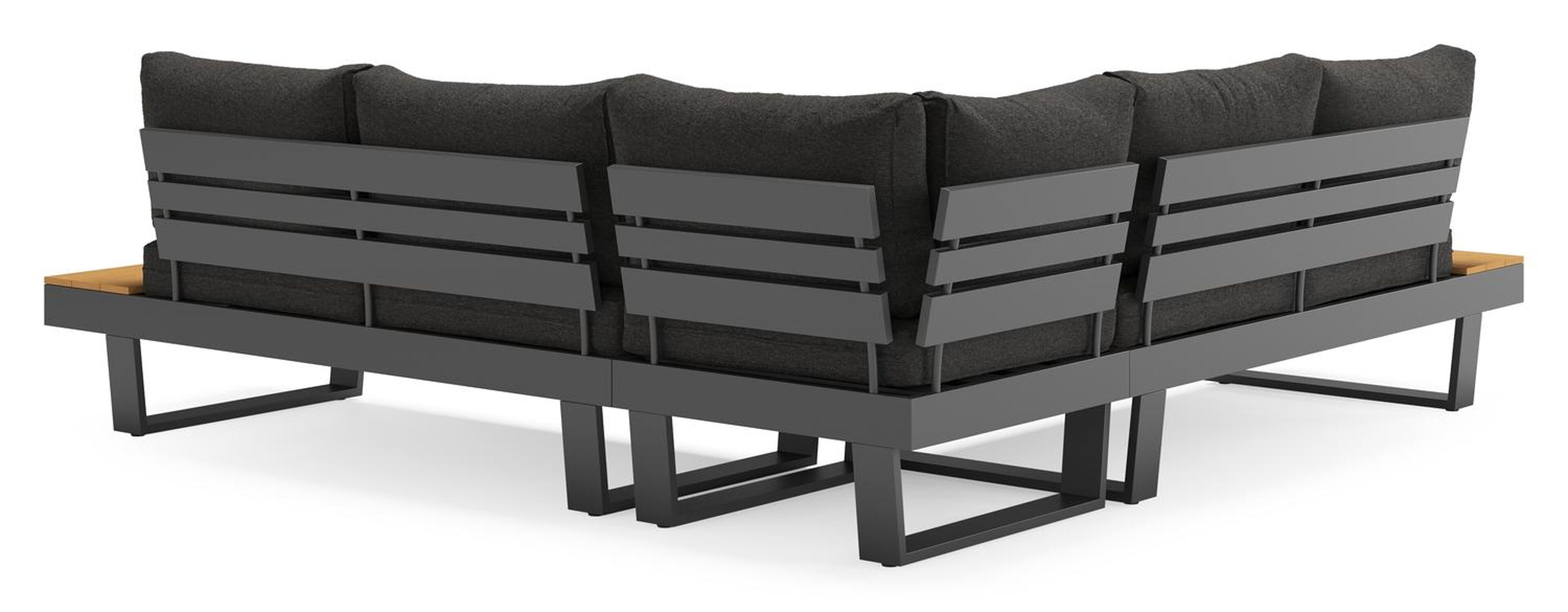 Salon de jardin Alora en aluminium noir et coussins en Weather+ Softtouch beige et table basse