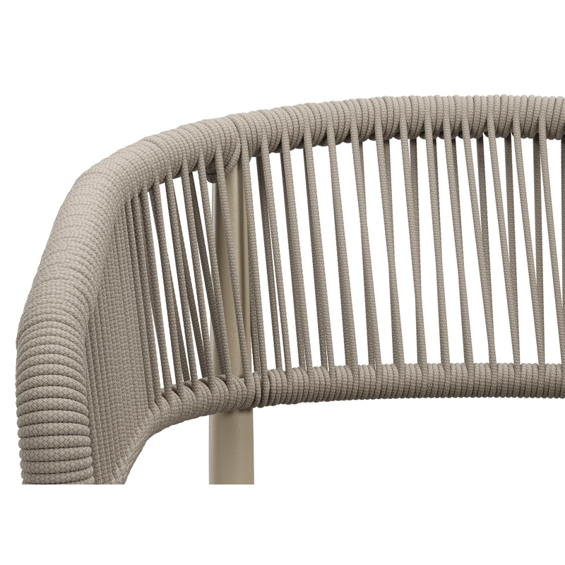 Tolfa stapelbare tuinstoel in beige aluminium en beige verticaal geweven ronde rope met stoelkussen in All Weather Sunbrella® Luxe Natte Carbon Beige