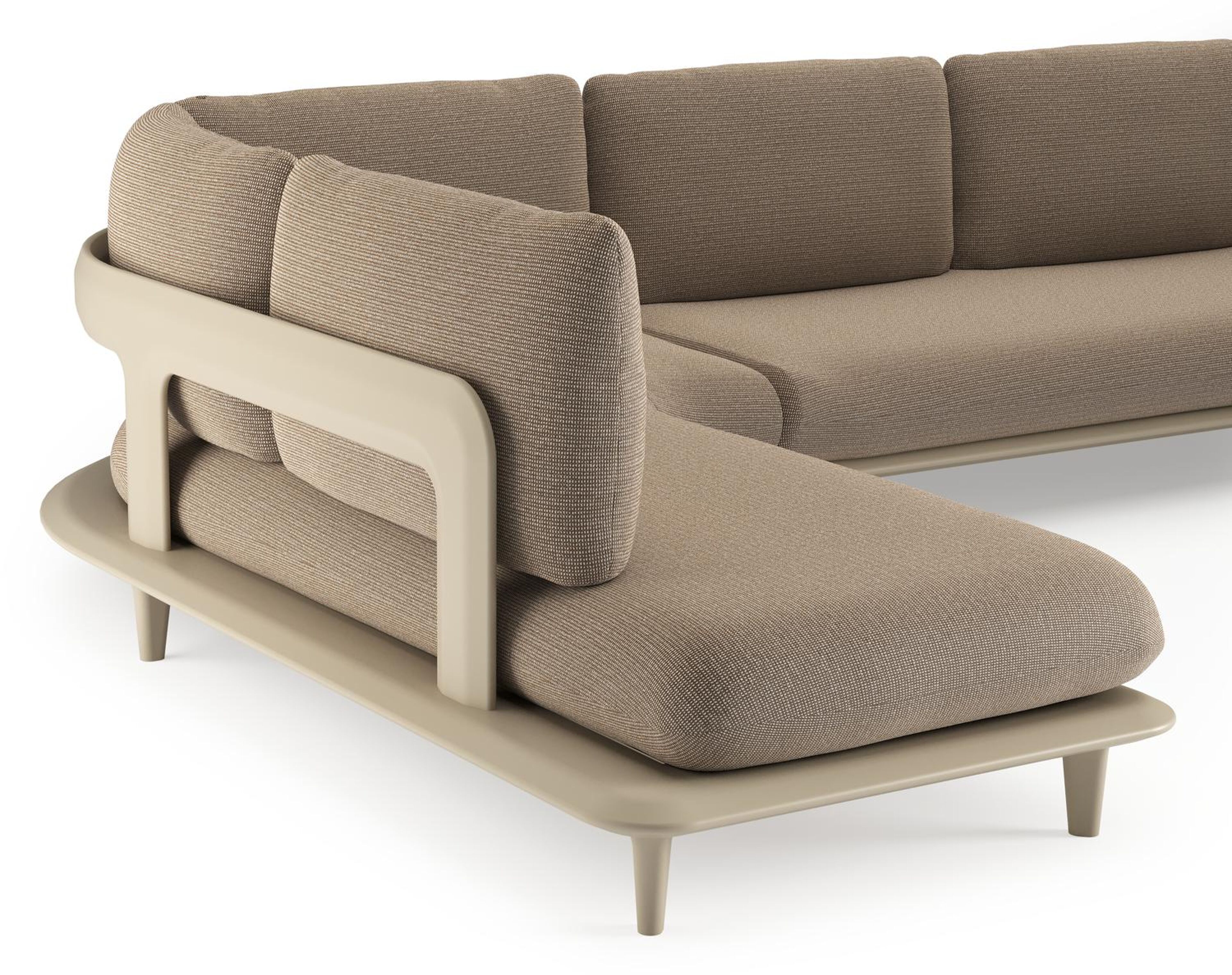 Salon de jardin d'angle Bomero en aluminium beige et coussins en all weather solica firenze earth