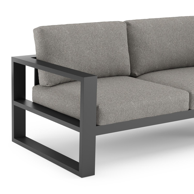 Verato loungehoek in zwart aluminium met tundra charcoal all weather sunbrella® luxe kussen