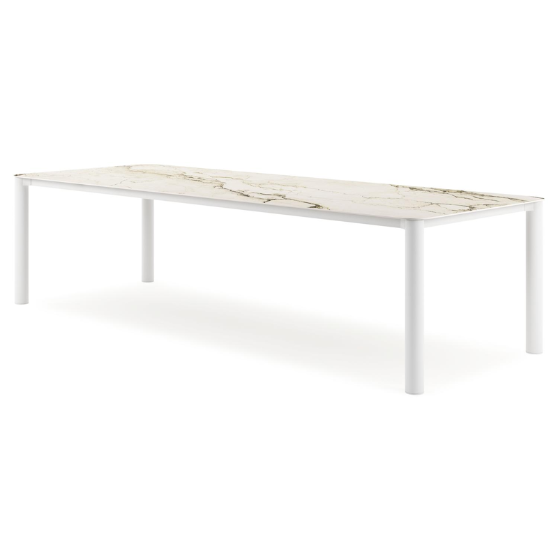 Orso tuintafel rechthoekig afgerond in wit aluminium en volkeramiek colorado dunes - L 290 x B 110 x H 73.5 cm