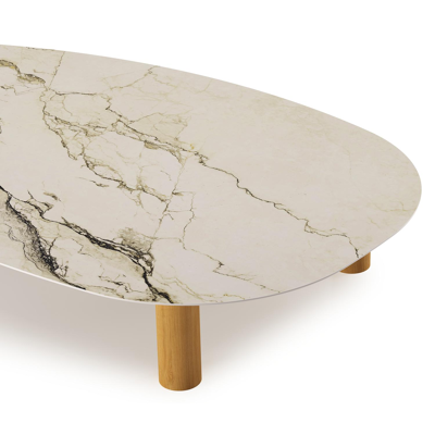 Donato-Organo loungetafel organisch in teak teak en volkeramiek Colorado Dunes - L 151 x B 90 x H 25 cm