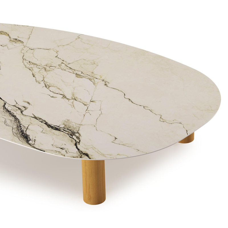 Donato-Organo loungetafel organisch in teak teak en volkeramiek Colorado Dunes - L 151 x B 90 x H 25 cm