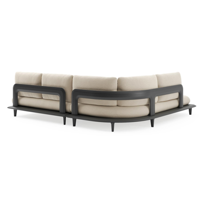 Salon de jardin d'angle Bomero en aluminium noir et coussins en all weather cosytica althea chalk