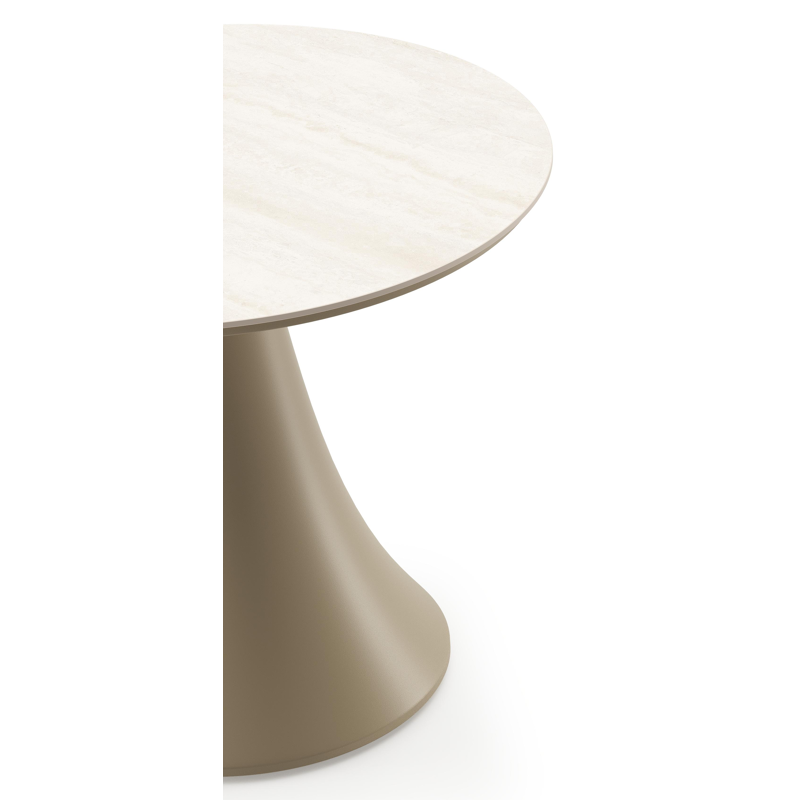 Fano low dining loungetafel rond in beige aluminium en volkeramiek Travertino Bianco - Dia. 65 x H 55 cm