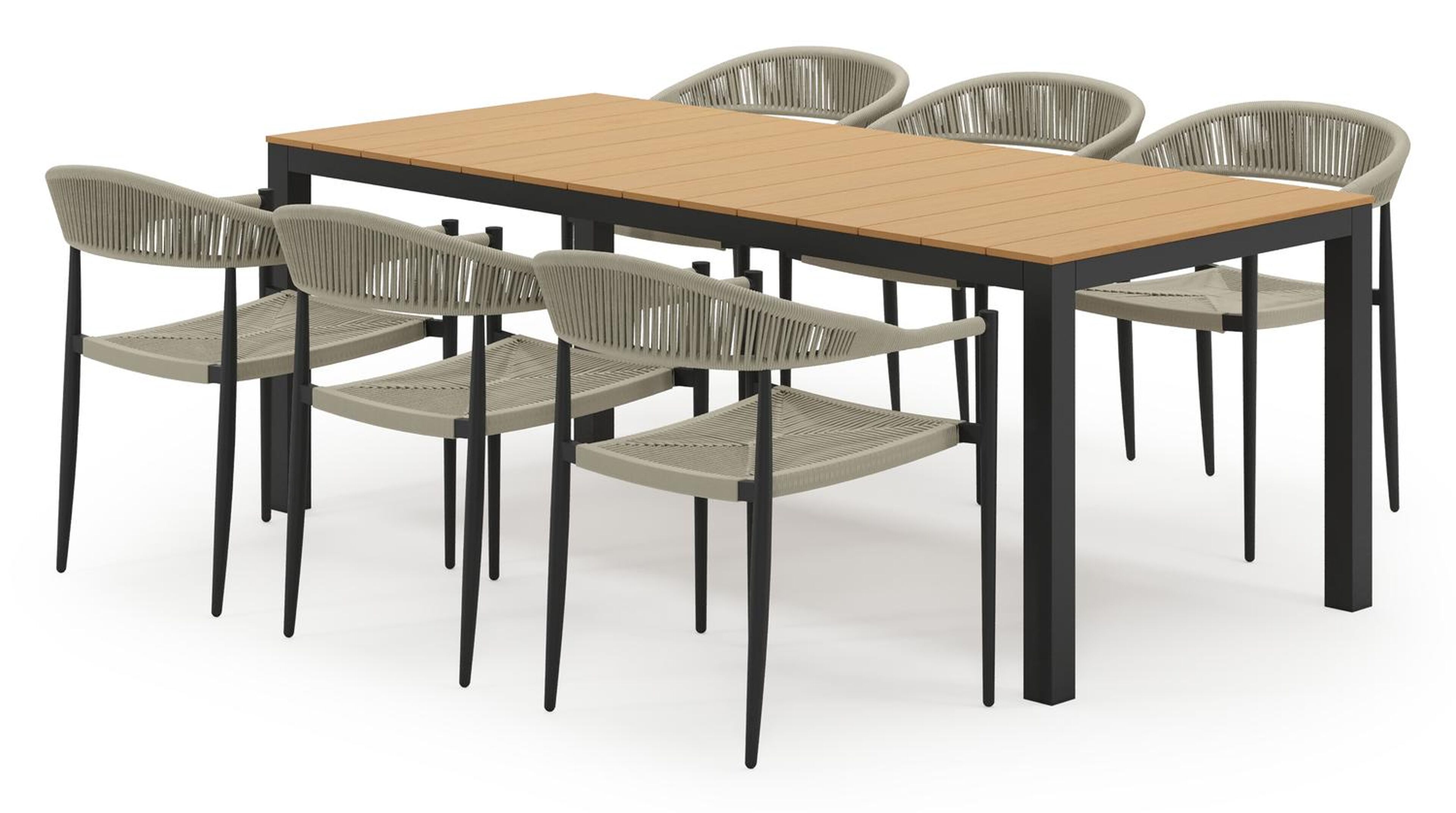 Ensemble de jardin Toma en aluminium noir et polywood avec 6 chaises de jardin empilable Guarda