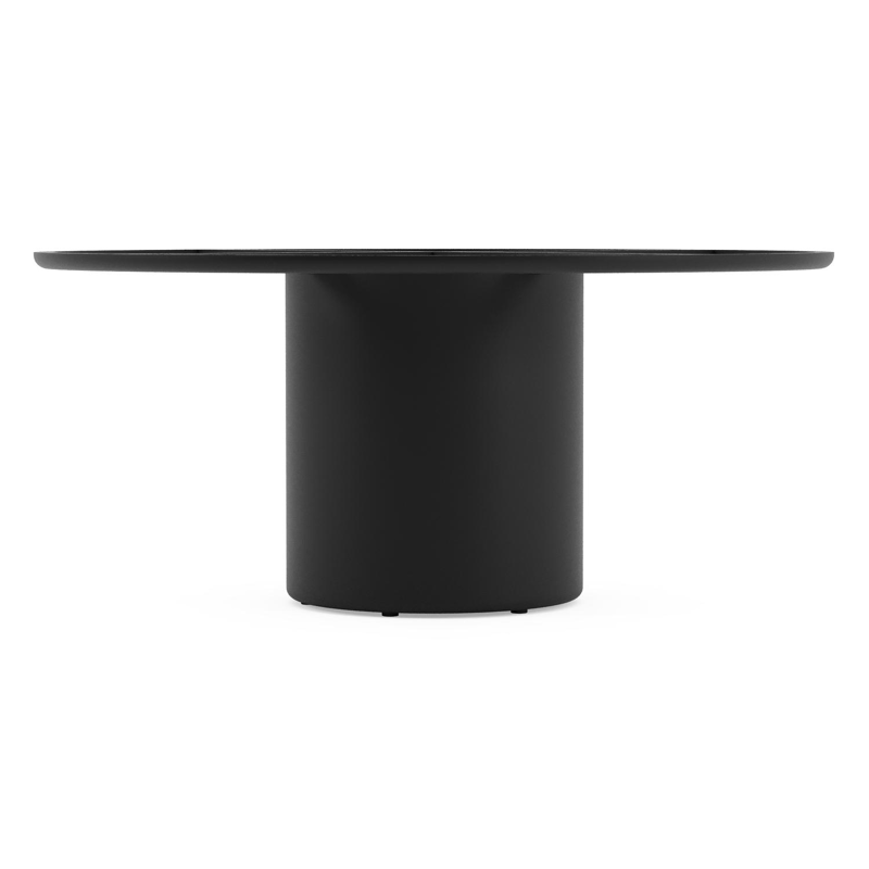 Amico low dining tuintafel rond in zwart aluminium en volkeramiek Calacatta - Dia. 148 x H 61 cm