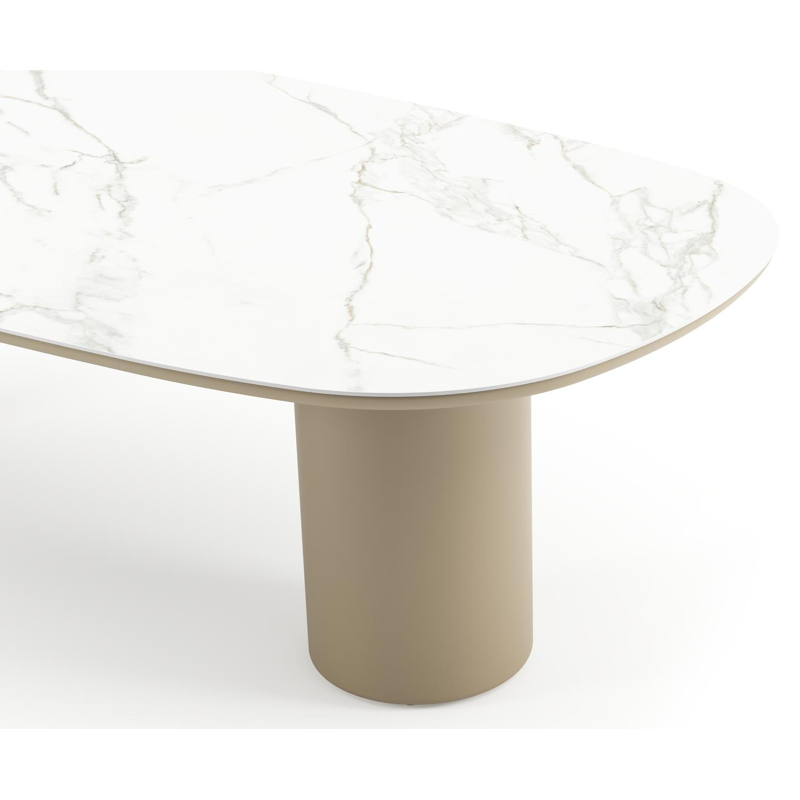 Table de jardin Amico bombo en aluminium beige et céramique pleine Calacatta - Lg. 270 x Lrg. 125 x Haut. 74 cm