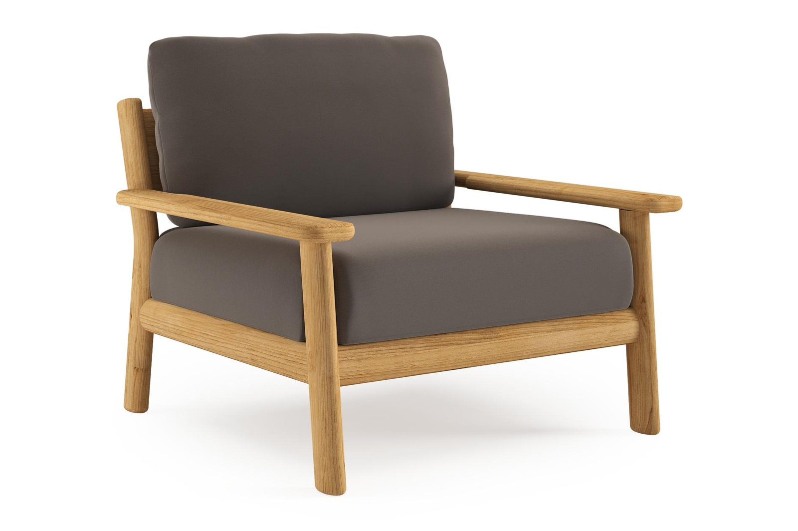 Amaro loungestoel in teak met natte nature grey all weather sunbrella® luxe kussen