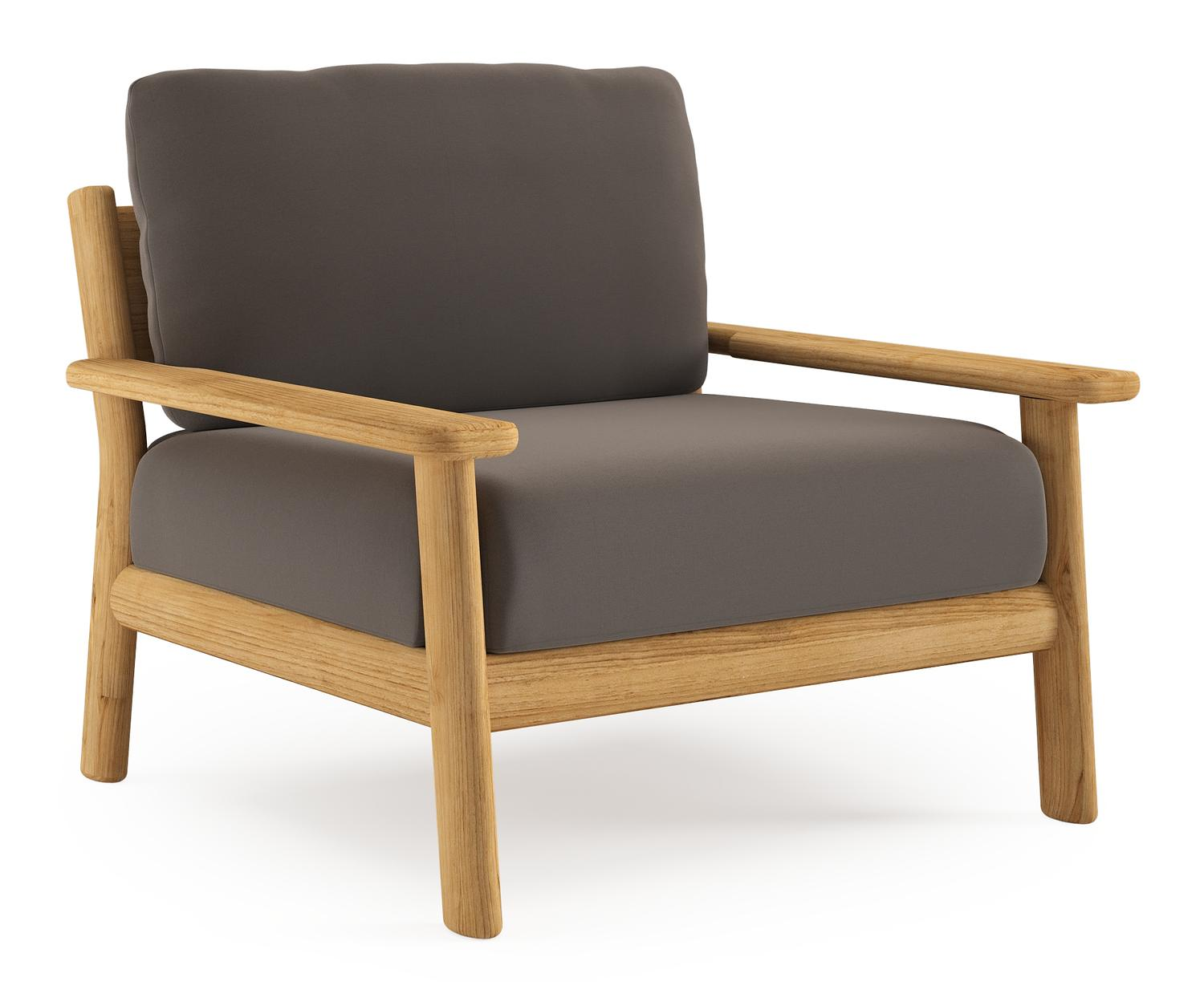 Amaro loungestoel in teak met natte nature grey all weather sunbrella® luxe kussen