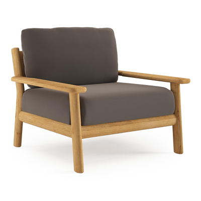 Amaro loungestoel in teak met natte nature grey all weather sunbrella® luxe kussen