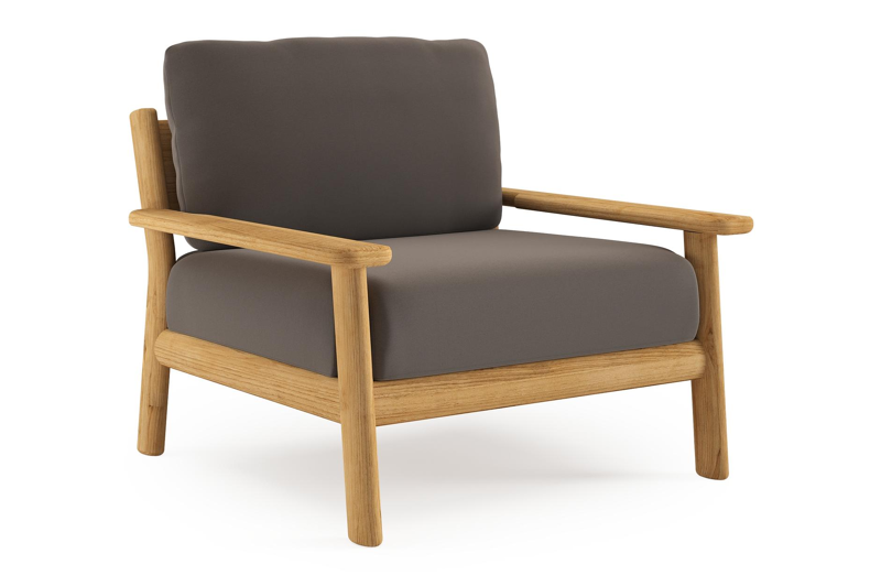 Amaro loungestoel in teak met natte nature grey all weather sunbrella® luxe kussen