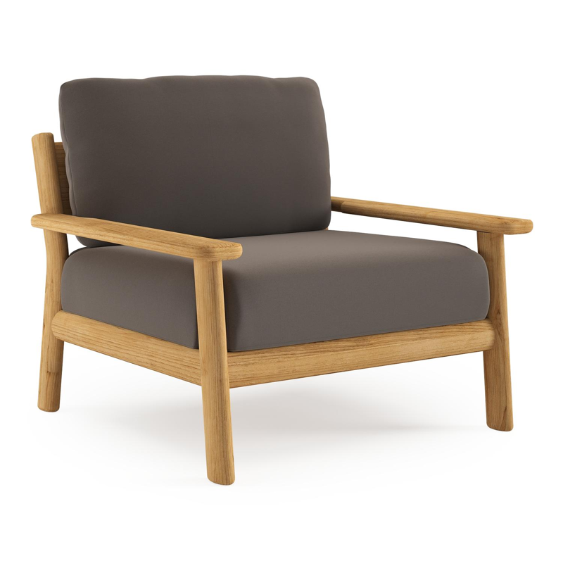 Amaro loungestoel in teak met natte nature grey all weather sunbrella® luxe kussen