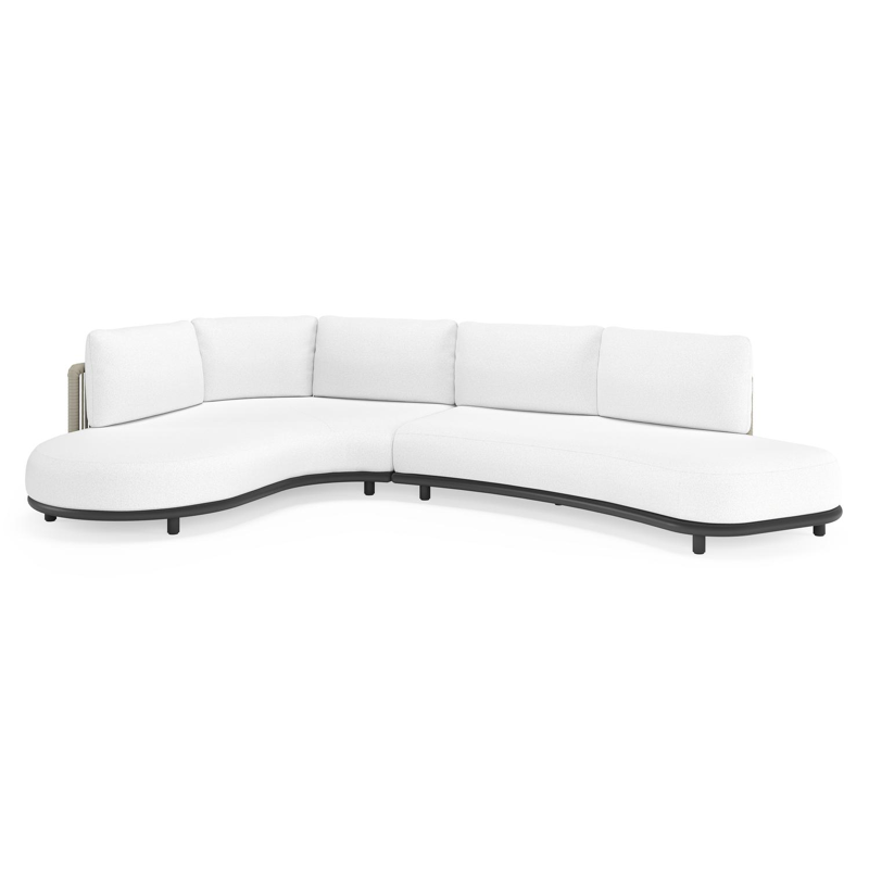 Lomano loungehoek in zwart aluminium en beige verticaal geweven luxe vlakke rope met Ego Birch all weather solica