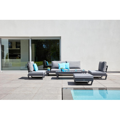 Modica lounge poef in zwart aluminium met grijs textilene kussen