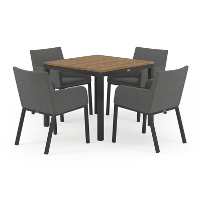 Feltro tuinset in zwart aluminium en naturel teak tafelblad met 4 Rivo tuinstoelen