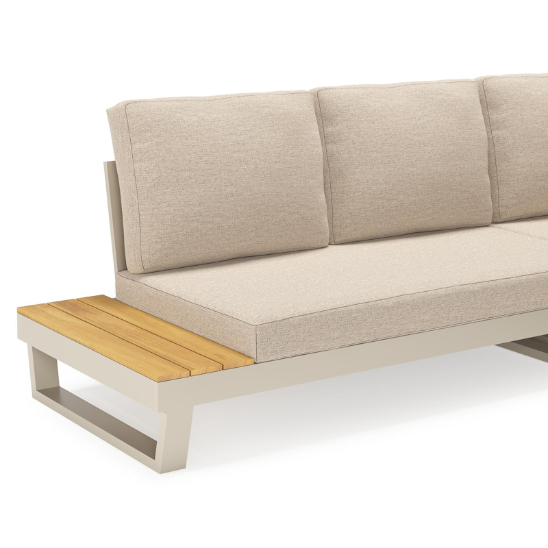 Modica loungehoek in beige aluminium en teak met rustic weather+ softtouch kussens