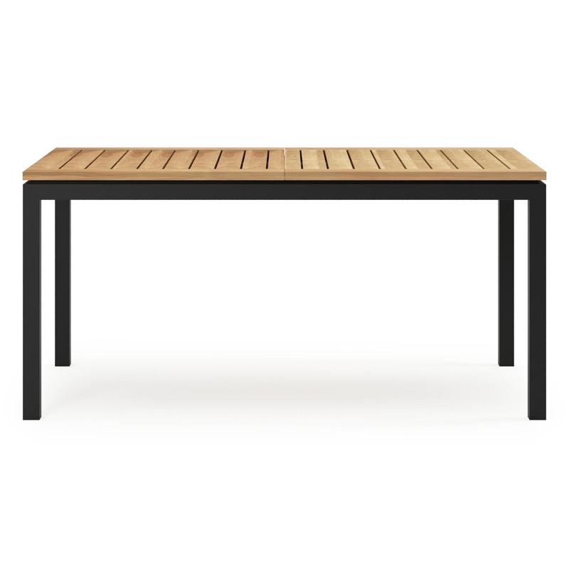 Ensemble de jardin Amalfi avec table extensible en aluminium noir avec plateau de table en teck et 6 chaises de jardin empilables Madura