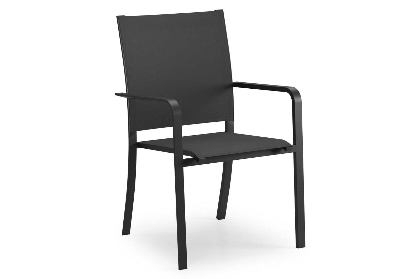 Chaise de jardin empilable Calobra in aluminium noir et textilène noir