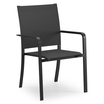 Calobra stapelbare tuinstoel in zwart aluminium en zwart textilene