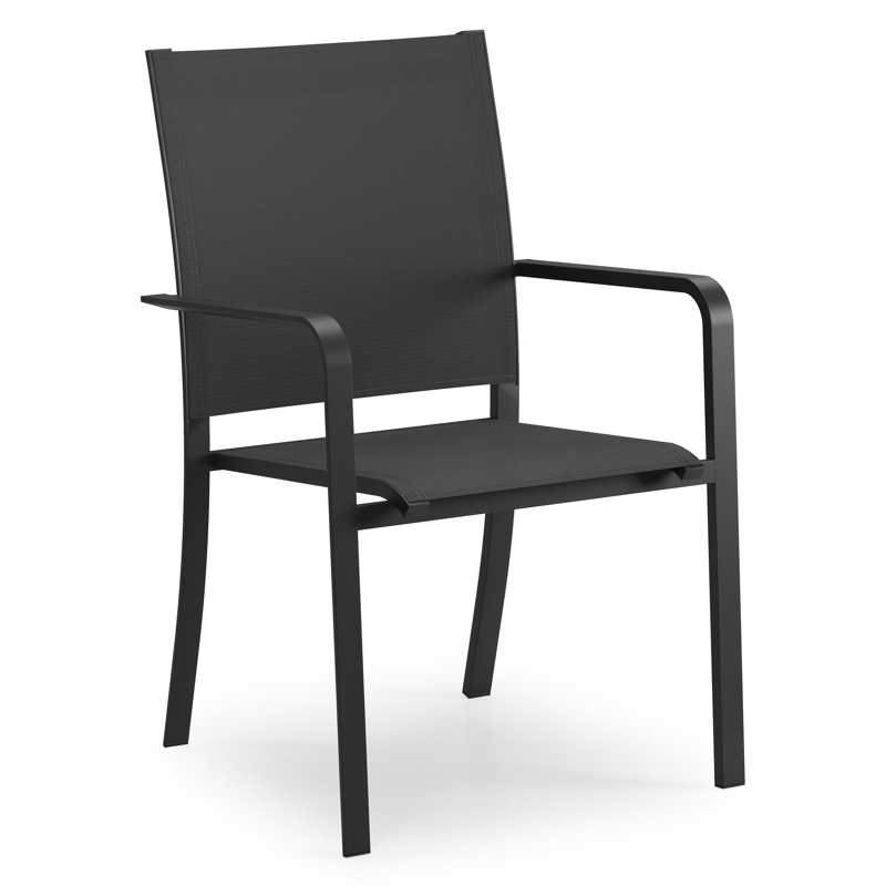 Calobra stapelbare tuinstoel in zwart aluminium en zwart textilene