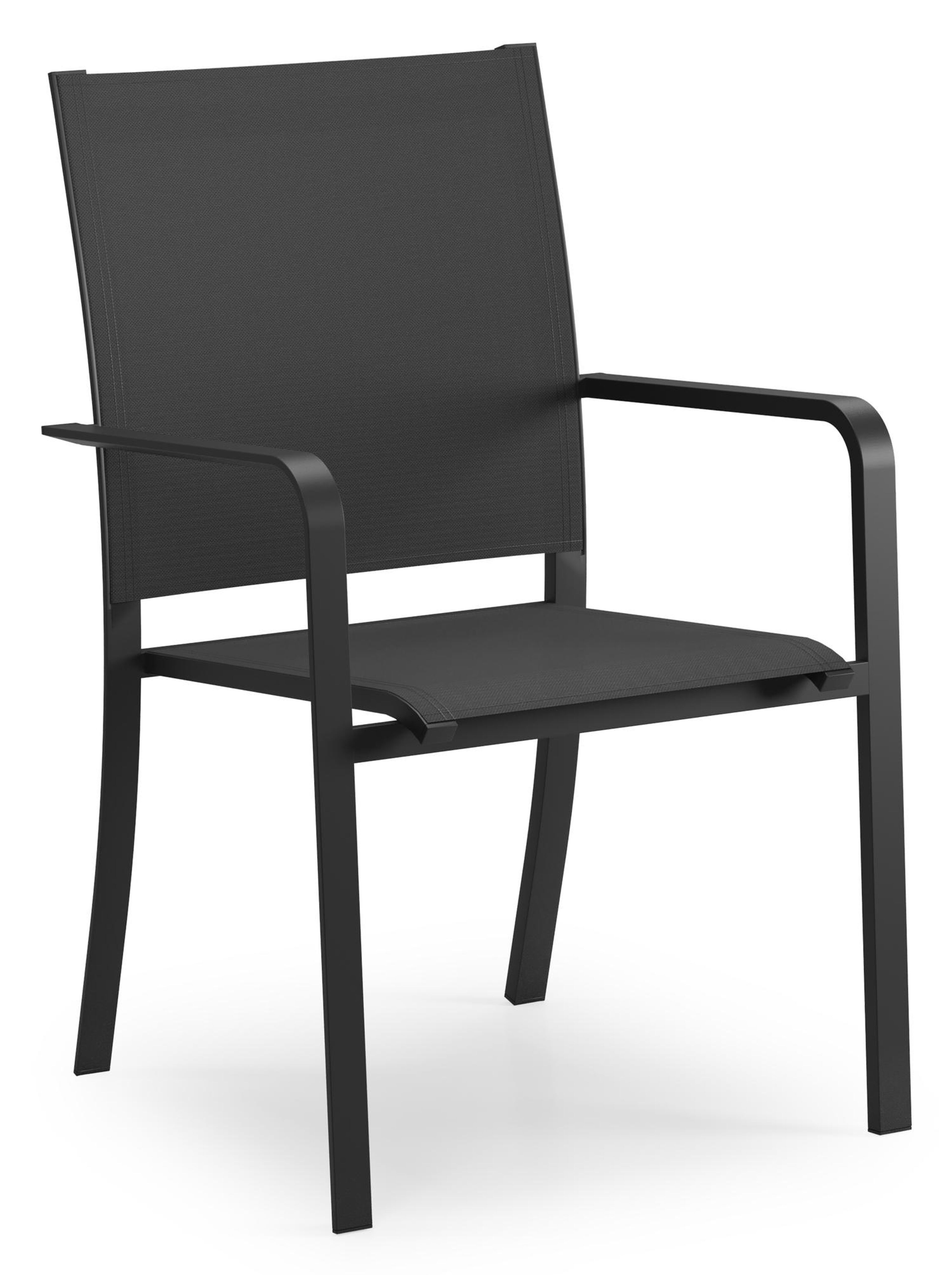 Calobra stapelbare tuinstoel in zwart aluminium en zwart textilene