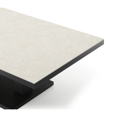 Cirello Pop up loungetafel in zwart aluminium en beige volkeramiek - L 140 x B 80 x H 71,6 cm
