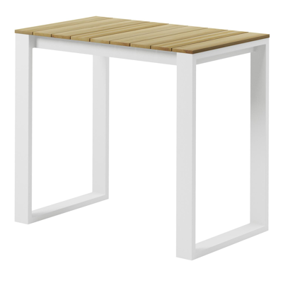 Table de bar Verato en aluminium blanc et teck - Lg 120 x Larg. 70 x H 106 cm