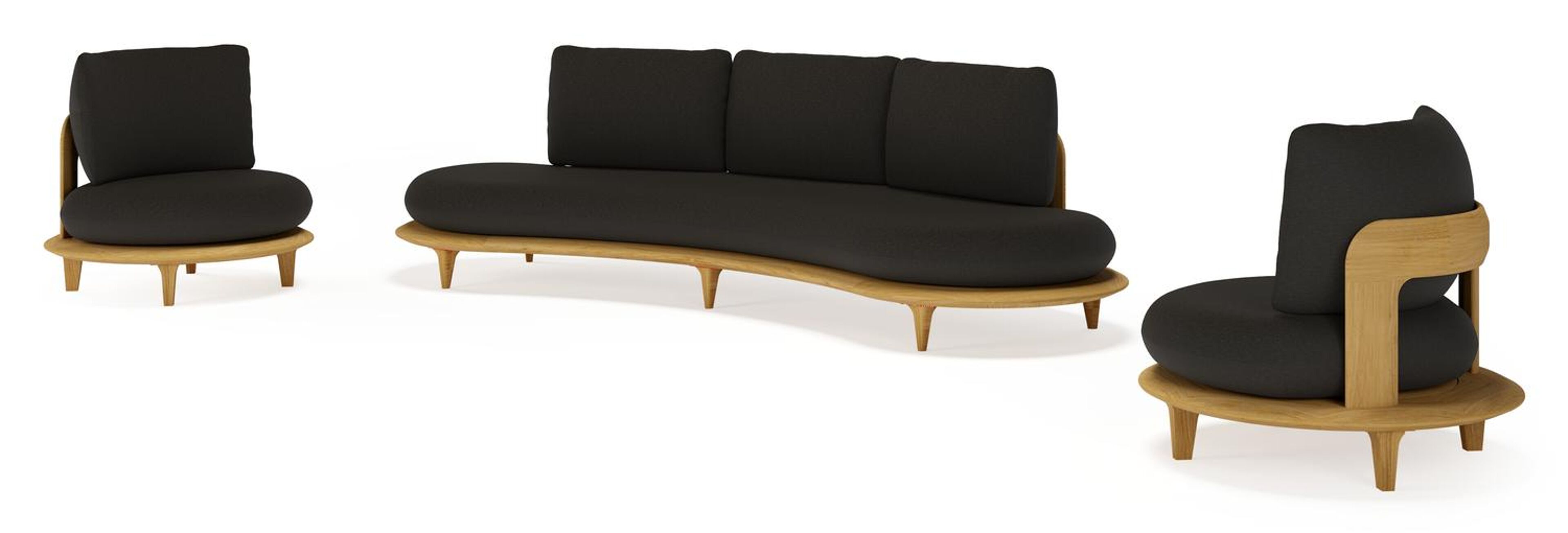 Salon de jardin Bomero en teck et coussins en all weather sunbrella® luxe heritage char