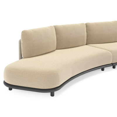 Lomano loungebank in zwart aluminium en beige verticaal geweven luxe vlakke rope met Althea Camel all weather cosytica