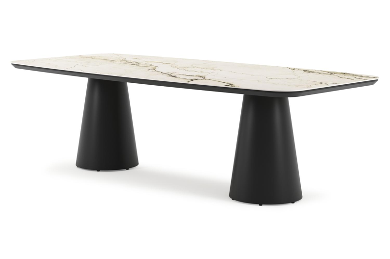 Donato tuintafel bootvorm in zwart aluminium en volkeramiek colorado dunes - L 255 x B 115 x H 73 cm