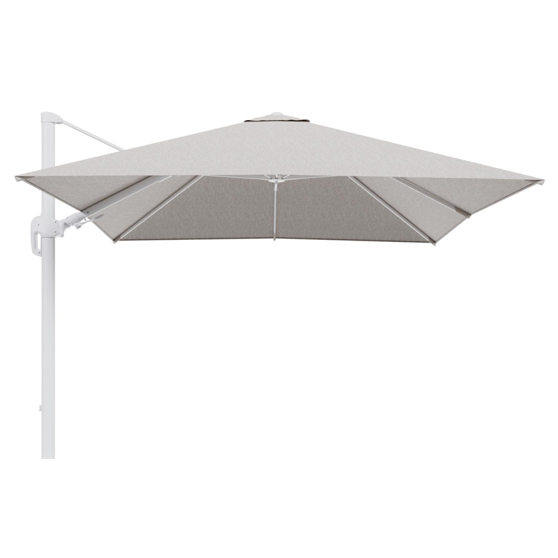 Parasol pendant Rufina avec fonction tilt en aluminium blanc et toile de parasol en All Weather Sunbrella® Luxe Tundra Sand  - Lg.1 300 x Lg.2 300 cm (sans pied de parasol