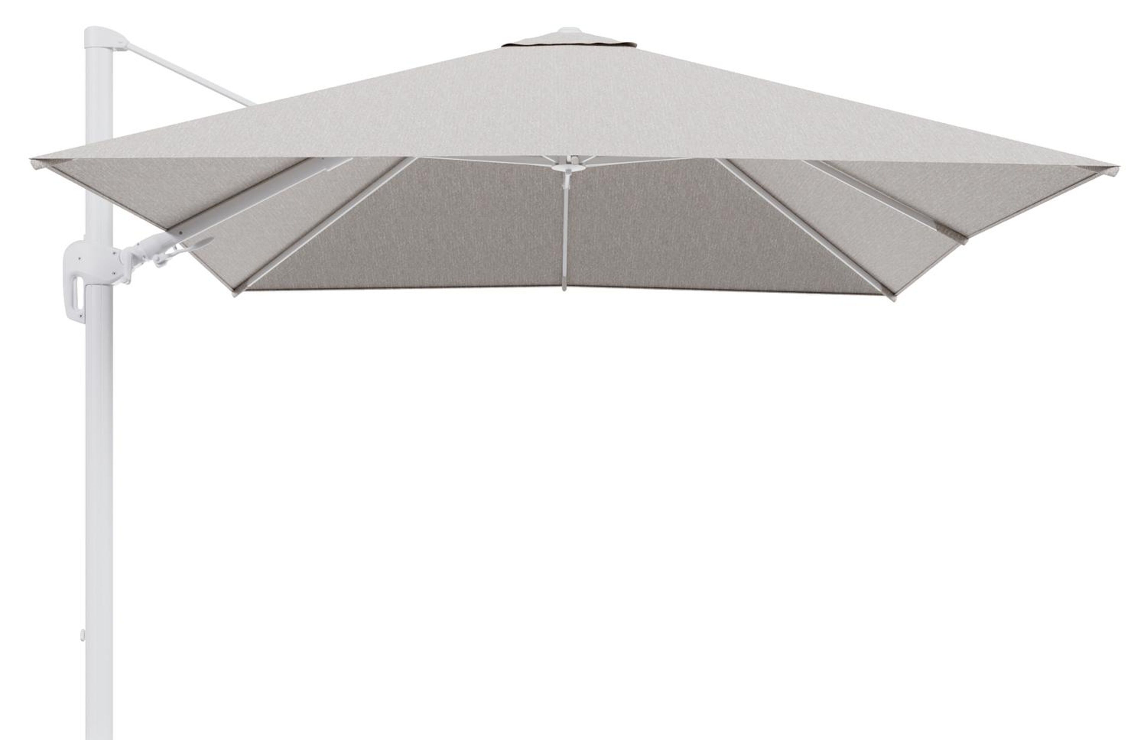 Rufina zweefparasol tiltfunctie in wit aluminium en parasoldoek in All Weather Sunbrella® Luxe Tundra Sand  - L1 300 x L2 300 cm (zonder voet) (zonder voet)