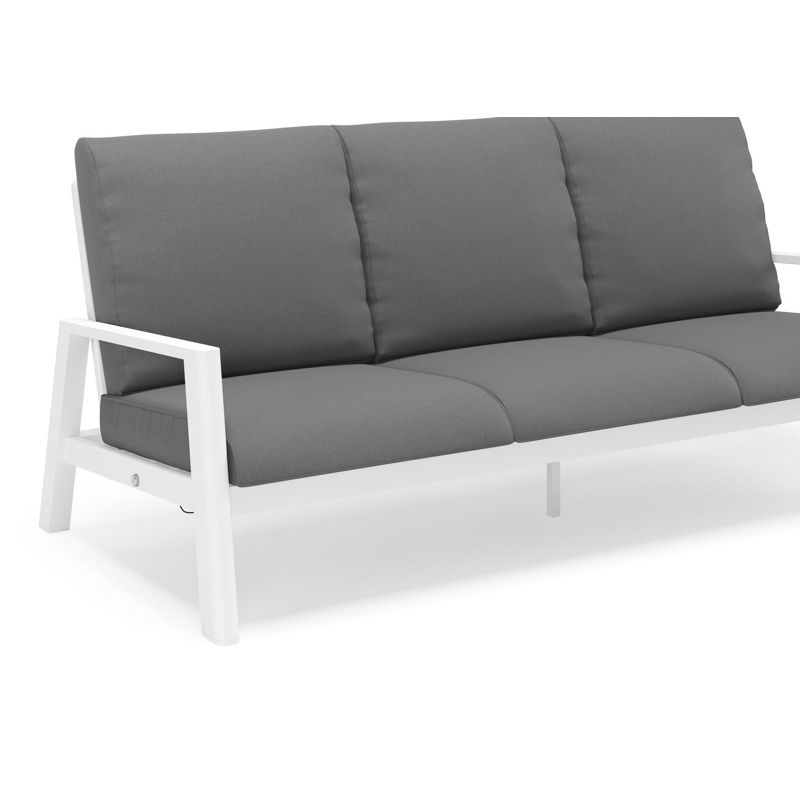 Cirello loungebank 3-zit in wit aluminium met natte charcoal chine all weather sunbrella® luxe kussen