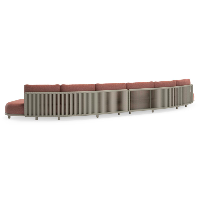 Lomano loungebank in beige aluminium en beige verticaal geweven luxe vlakke rope met Slow Alezan all weather sunbrellaÂ® luxe