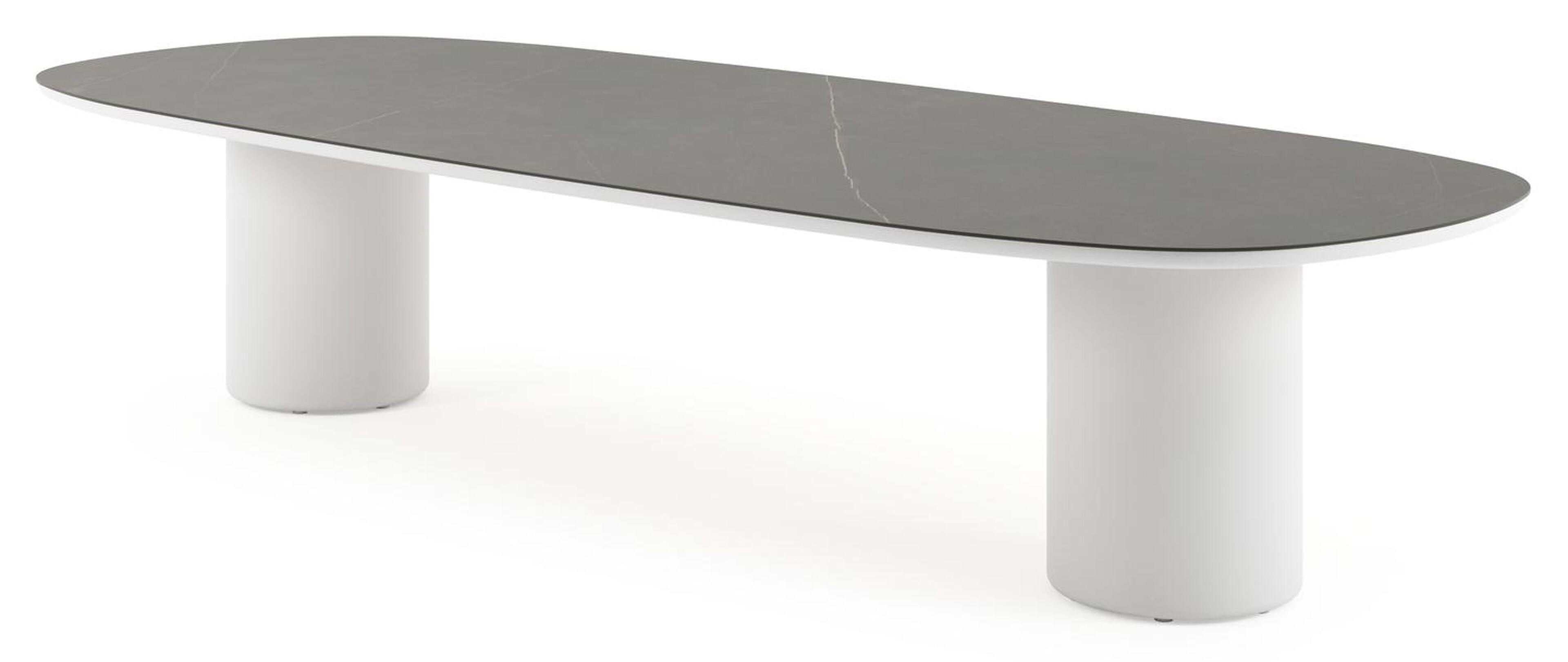 Table de jardin low dining Amico bombo en aluminium blanc et céramique pleine Calatorao - Lg. 320 x Lrg. 130 x Haut. 61 cm