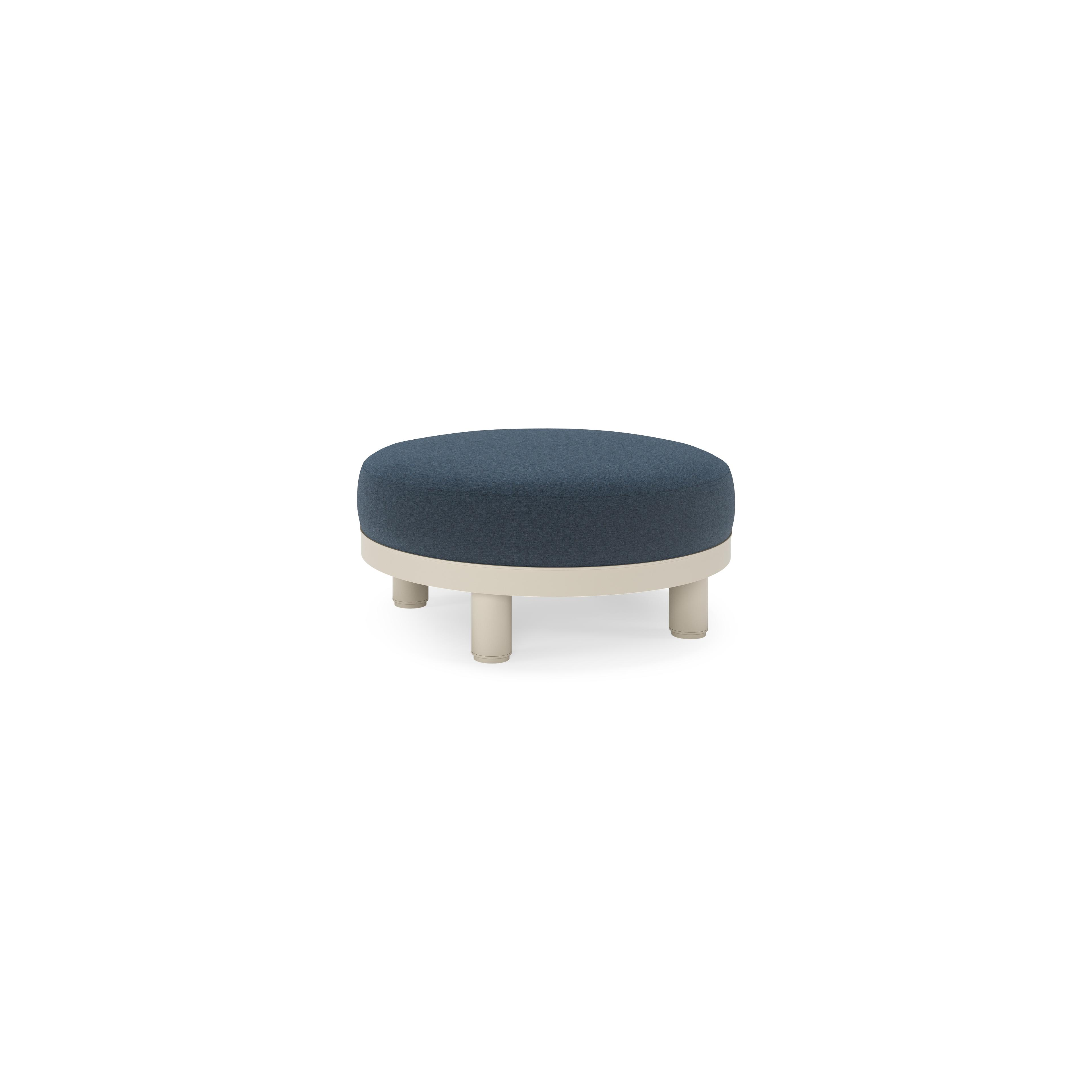 Salon de jardin pouf Donato en aluminium beige et coussins en all weather sunbrella® luxe Heritage Indigo