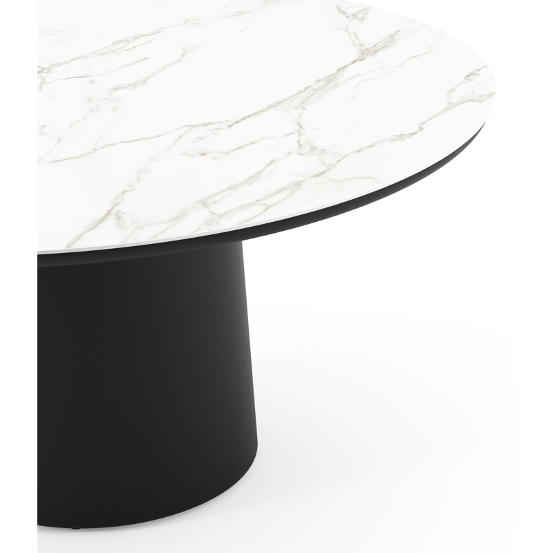 Table de jardin Amico rond en aluminium noir et céramique pleine Calacatta - Diam. 148 x Haut. 73.5 cm