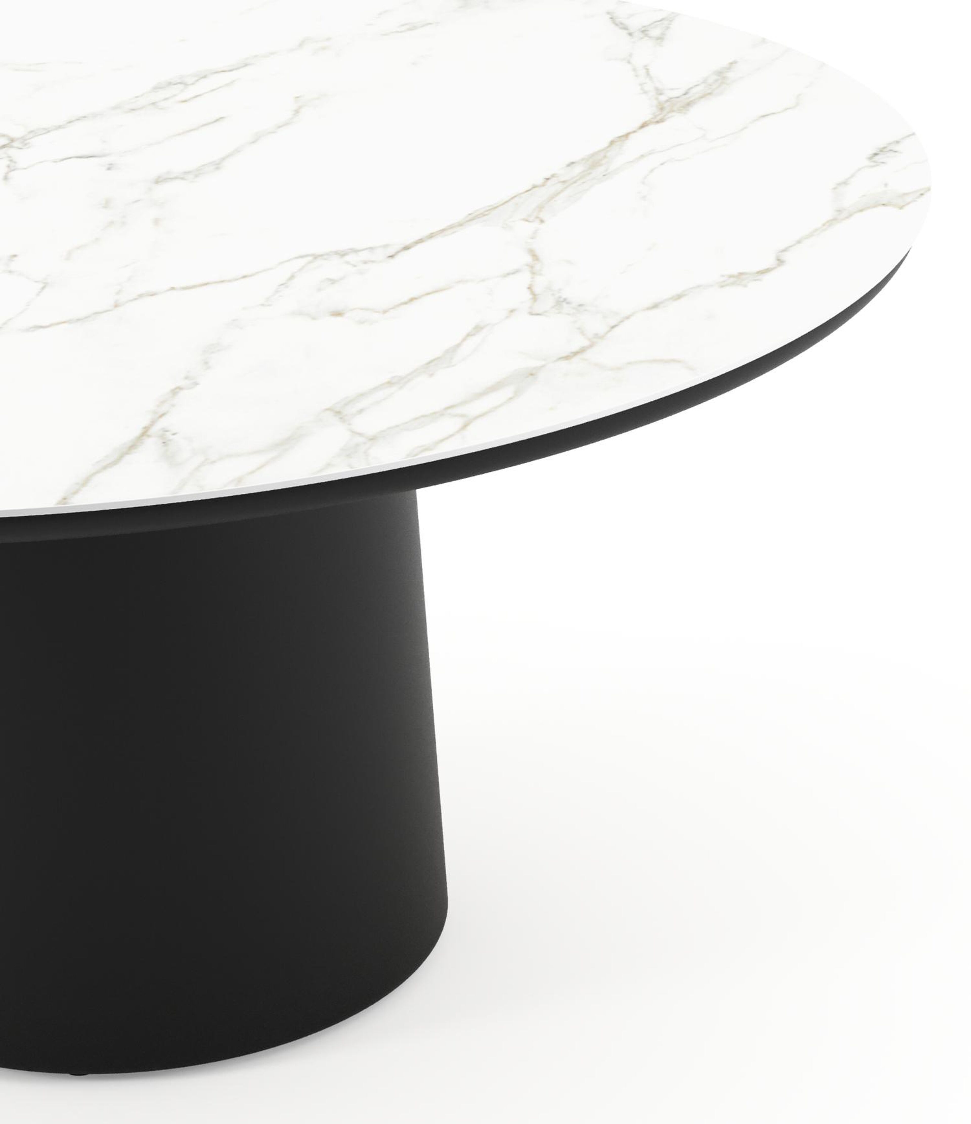 Table de jardin Amico rond en aluminium noir et céramique pleine Calacatta - Diam. 148 x Haut. 74 cm