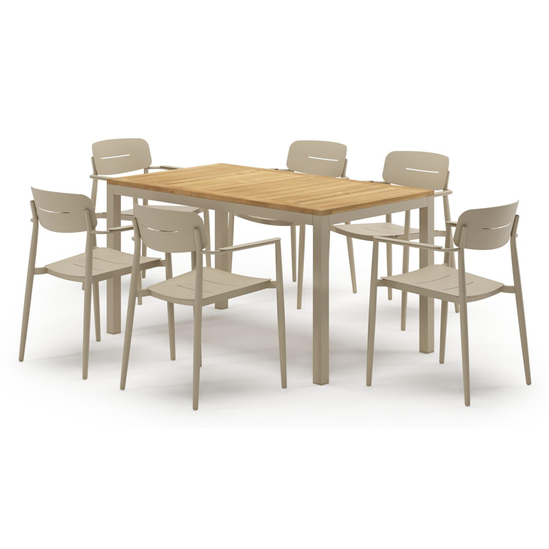 Feltro tuinset in beige aluminium en teak met 6 stapelbare Cosa tuinstoelen